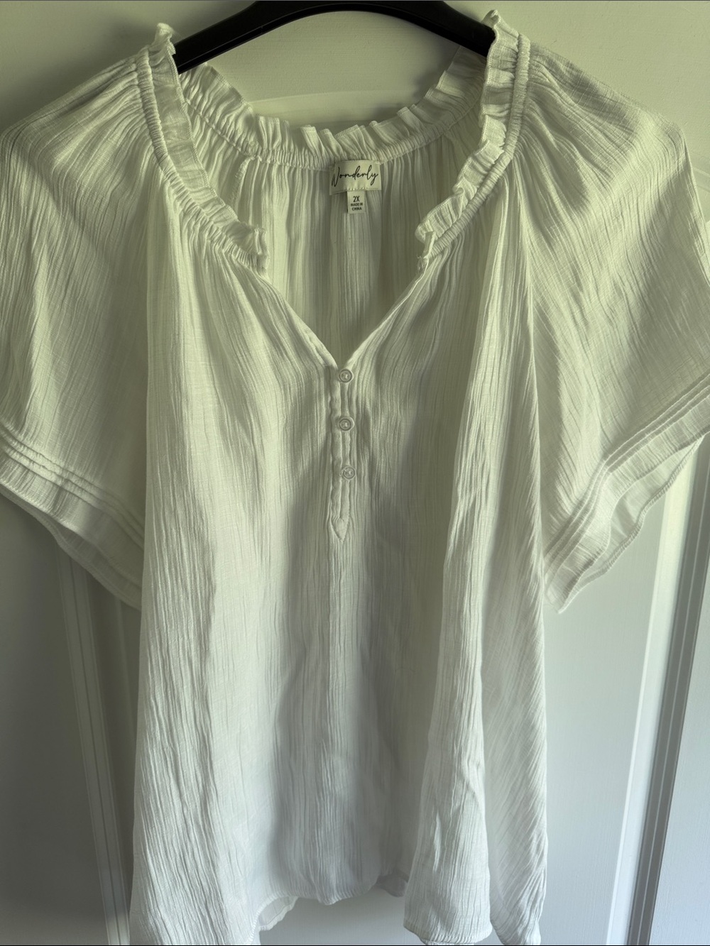Wonderly White Ruffled Henley Tunic - Picture 6 of 9
